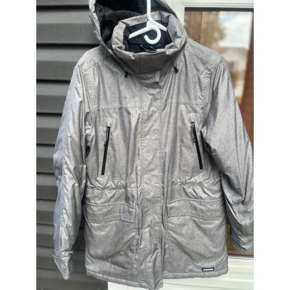 Lands End Boys Gray Squall Parka Hooded Winter Jacket Size M 10-12